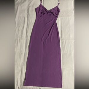 NWOT Lyaner Spaghetti Strap Tie Knot Front Ribbed Purple Split Hem Bodycon Dress